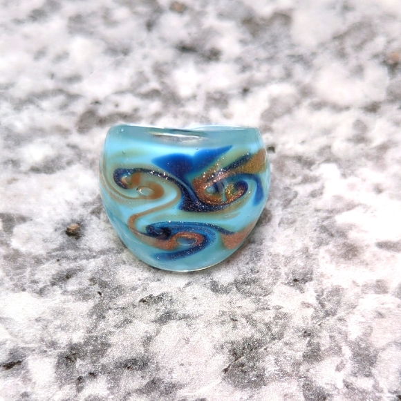 Jewelry - Blue and Brown Swirl Glass Ring